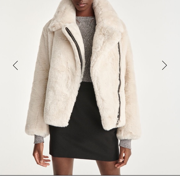 The Kooples Faux Rabbit Fur Coat in White NWT